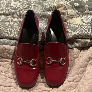 Red Gucci loafers horsebit detail